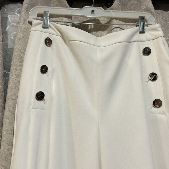 DKNY off white lined ankle length wide leg pant size 8 - Picture 2 of 9
